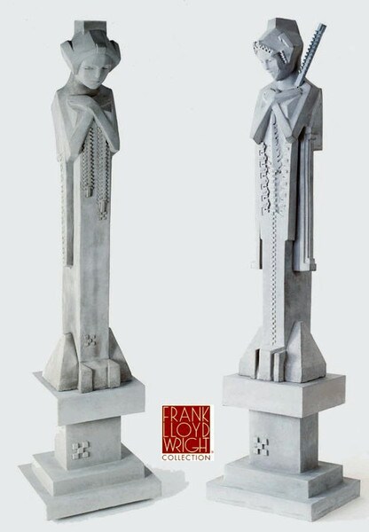 Garden Sprites Statuary set with Pedestals Frank Lloyd Wright Statues
